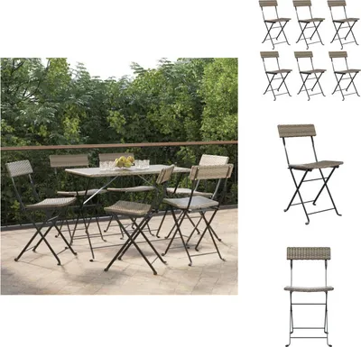 Image de vidaXL Chaises de bistrot 6 pcs. Pliable Gris Poly Rotin et Acier - Chaises de jardin