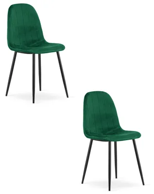 Image de Chaise - Leobert - Padva - Velours Vert/Pieds Noirs - 44,5 X 53 X 87 Cm - Lot De 2