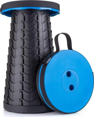 Produktbild von Verbesserter Klapphocker Leicht und noch robuster mit einer Tragfähigkeit von 400 lbs Tragbarer zusammenklappbarer Hocker Einziehbarer Hocker für Camping, Angeln, Wandern, Grillen - Schwarz blau