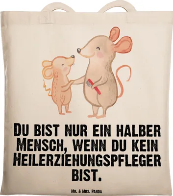Produktbild von Mr. & Mrs. Panda Shopping Tasche Heilerziehungspfleger Herz - Transparent - Geschenk, Ausbildung, Schultasche, Laptoptasche, Spruch, Tote Bag, Lustig, Beutel