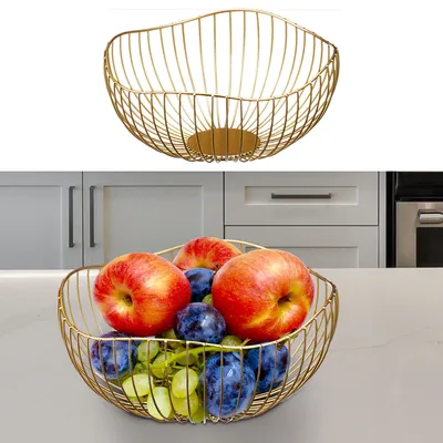 Produktbild von Obstschale "Wave1" gold 25x12cm Korb Metallkorb Eisen Schale Drahtgestell Aufbewahrungskorb