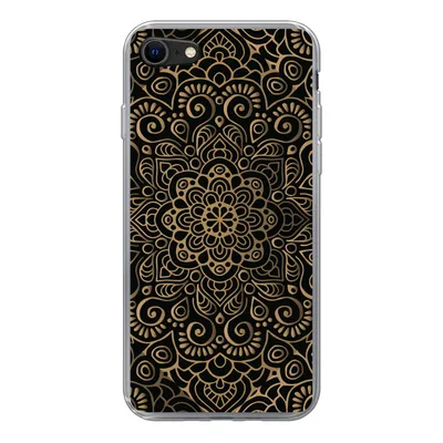 Produktbild von MuchoWow® Handyhülle Schutzhülle Hülle für iPhone SE 2020 Goldenes Muster auf schwarzem Hintergrund Silikon Softcase Handy Hülle - Kartenbesitzer