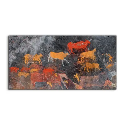 Immagine prodotto di Coloray, pannello per cucina, 120x60 cm, stampa su vetro, pannello decorativo da parete, protezione delle pareti - pannello Buschmänner, motivo "fels malba anlopen"
