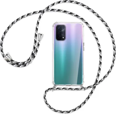 Produktbild von Handykette Backcover-Schutzhülle mit Band (Metall silberfarben) für Oppo A54 5G / A74 5G (CPH2197) - schwarz/grau/weiß