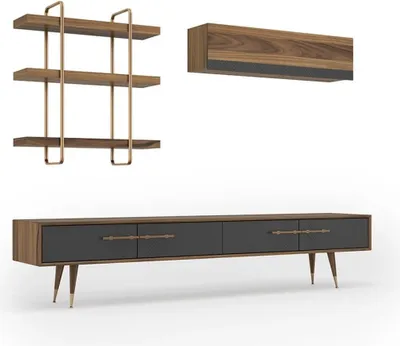 Produktbild von Modern Set TV-Ständer Design Wohnwand Wohnzimmer Wandregal Luxus Wandschrank
