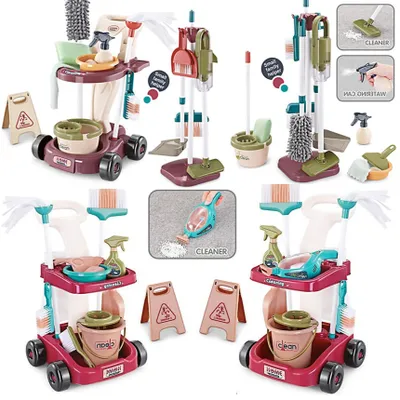 Imagen del producto de Casita de juegos para niños, juego de limpieza, juguete, color marrón