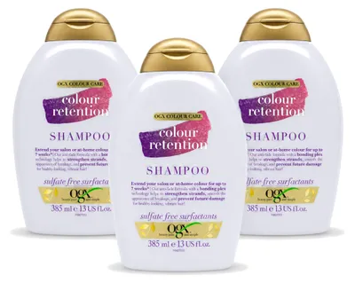 Zdjęcie produktu dla 3 sztuki szamponu OGX do włosów farbowanych, utrzymujący kolor, pojemność 385 ml - zestaw ekonomiczny
