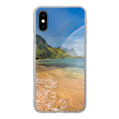 Produktbild von MuchoWow® Handyhülle Schutzhülle Hülle für iPhone X Ein schöner Regenbogen am Tunnels Beach in Hawaii Silikon Softcase Handy Hülle - Handyhülle