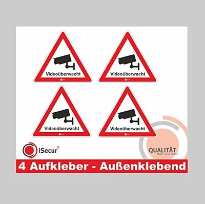 Produktbild von 4er Set Aufkleber Videoüberwacht I hin_122 I 5 cm I für Fenster Türen I Warnung Achtung Dieses Objekt wird per Video überwacht I Videoüberwachung