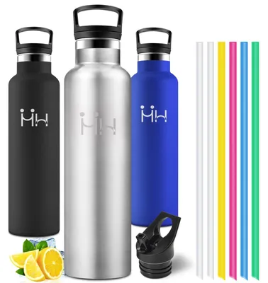 Produktbild von Motswedi Trinkflasche Edelstahl 1000 ml, mit Strohhalm, Edelstahl Trinkflasche, Doppelwandige Insulated, Isolierflasche, Wasserflasche Edelstahl, für