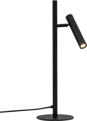 A black desk lamp with an adjustable head is shown against a white background.