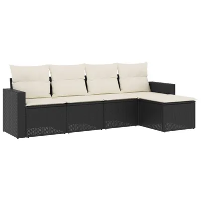 Produktbild von 5-tlg. Garten-Sofagarnitur mit Kissen Schwarz Poly Rattan