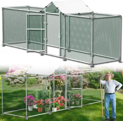 Image de UISEBRT Enclos extérieur Poulailler 4x1x1,5m Enclos extérieur Poulailler Volière Poules Enclos Poules Cadre en acier galvanisé avec PE