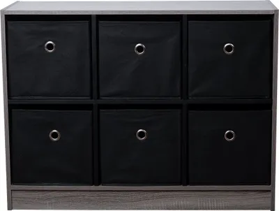 Produktbild von Regal, Holz, schwarz grau, 6 Fächer + Stoffboxen, B 80 cm