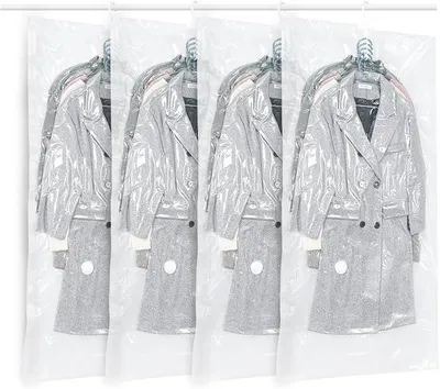 Produktbild von PolkaHome® 4er Set Vakuum Aufbewahrungsbeutel mit Kleiderbügel, Hängende Vakuumbeutel für Kleidung, Jacken, Mäntel, Anzüge,