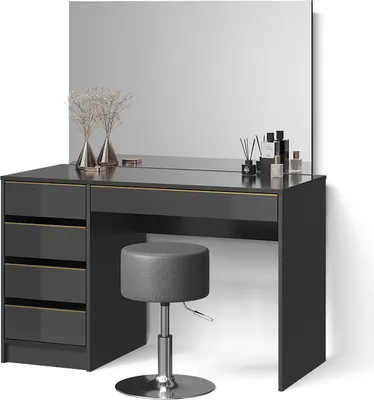 Produktbild von Schminktisch-Set Livinity Imola Schwarz/Gold 120 cm mit Hocker, Model 52459