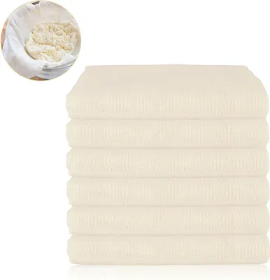 Produktbild von 6 Stück Passiertuch Wiederverwendbar, Käsetuch, Nussdrinkbeutel, Mulltücher, Cheesecloth für Käseherstellung und -Nussdrink, Marmelade, Beeren, Frischkäse, Obstsaft und Gemüsesaft (50x 50cm)