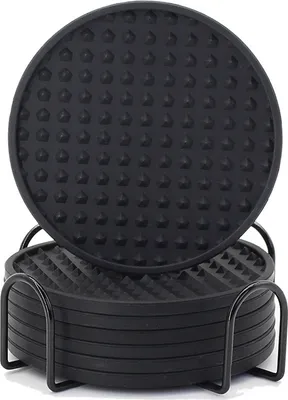 Immagine prodotto di INF Set di 6 sottobicchieri da caffè in silicone con supporto Nero