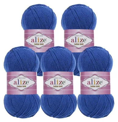 5 x 100g Strickgarn Alize Cotton Gold Uni Klassikgarn Häkelgarn königsblau
