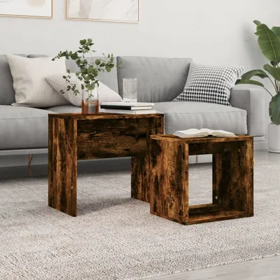 Image de Maison Exclusive - Tables gigognes 2 pièces Chêne fumé Matériau dérivé du bois