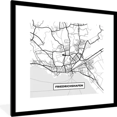 Produktbild von MuchoWow® Gerahmtes Poster Karte - Friedrichshafen - Karte - Stadtplan 40x40 cm - Poster mit Schwarzem Bilderrahmen Wandposter Rahmen Foto Bilder - Poster - Plakat im Rahmen