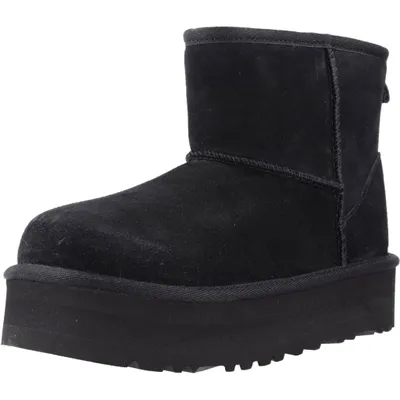 A single black UGG boot with a platform sole is shown against a white background.