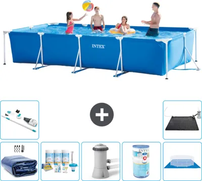 Immagine prodotto di Piscina Intex con struttura rettangolare - 450 x 220 x 84 cm - blu - include tenda da sole - pacchetto di manutenzione - pompa filtro per piscina - filtro - telo di fondo - aspirapolvere