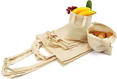 Produktbild von Famanu Baumwolltaschen Set 10-teilig - Wiederverwendbare Tragetaschen, unbedruckt, ideal zum Bemalen