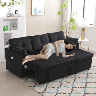 Obrázek produktu pro okwish L-kusová pohovka, čalouněný nábytek se úložným prostorem, moderní design rozkládací pohovky, Černá
