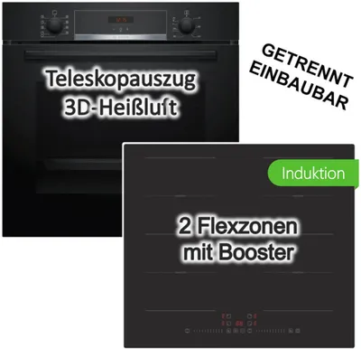 Produktbild von HERDSET Bosch Backofen Teleskopauszug + PKM Induktionskochfeld - schwarz autark 60 cm