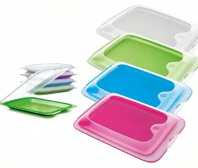Zdjęcie produktu dla Pojemniki do przechowywania żywności w lodówce - plastikowe pojemniki na wędliny i produkty spożywcze - zestaw 4 sztuk - 19,3 x 14 x 1,5 cm - wielokrotnego użytku - szczelne