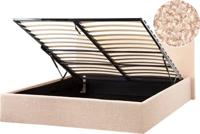 Obrázok produktu pre BELIANI Posteľ béžová buklé čalúnenie 140 x 200 cm čalúnené čelo lamelový rošt s úložným priestorom moderný štýl spálňa