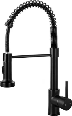 Obrázek produktu pro Kuchyňská baterie s otočnou sprchou o 360°, černá kuchyňská baterie s vysokou sprchovou hlavicí, výsuvná sprcha, kuchyňská baterie se dvěma sprchami, nerezová ocel