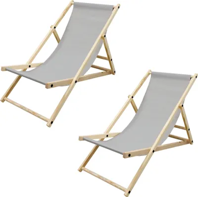 Produktbild von ECD Germany 2x skládací dřevěné lehátko, světle šedé, do 120 kg, 3 polohy sklápění, zahradní lehátko relaxační lehátko plážové lehátko plážové lehátko křeslo