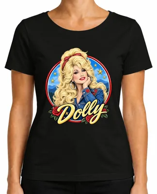 Obrázok produktu pre Dámske tričko s potlačou Dolly Parton, speváčky country hudby, legenda, westernový štýl, farba: čierna, veľkosť: M