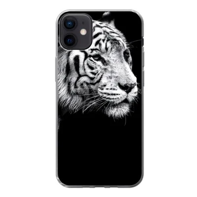 Produktbild von MuchoWow® Handyhülle Schutzhülle Hülle für iPhone 12 mini Studioaufnahme eines weißen Tigers auf schwarzem Hintergrund Silikon Softcase Handy Hülle - Bild
