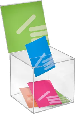 Produktbild von Losbox aus Acrylglas in 200x200x200mm mit Topschild 210x210mm - Zeigis® / Spendenbox / Aktionsbox / Gewinnspielbox / transparent / durchsichtig / Acryl