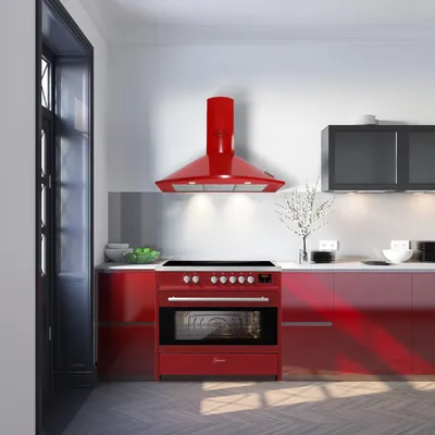 Produktbild von GURARI Induktions-Standherd E 913 R+GCH 046 RD 9, Range Cooker 90 cm/ Elektro Standherd +Dunstabzugshaube 90 cm