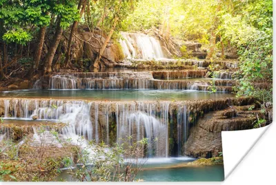 Produktbild von MuchoWow® Poster Sonne - Wasserfall - Landschaft 120x80 cm - Bilder