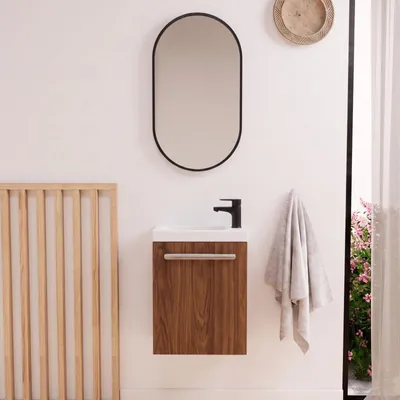 Immagine prodotto di Set lavabo sospeso Nevada con rubinetto nero e specchio ovale