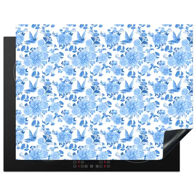 Produktbild von KitchenYeah© Herdabdeckplatte Blumen - Muster - Blau , 77x59cm, Küche Deko, Glaskeramikkochfeld Herdabdeckung, Abdeckplatte fùr Kochfeld