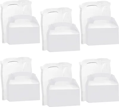Produktbild von Weiße Geschenkbox aus Karton für Feiertage (24 Stück) - Tortenschachtel aus Karton 16 x 9,3 x 8,6 cm mit Tragegriff und faltbar - Gebäckverpackung für Geburtstage, Hochzeiten