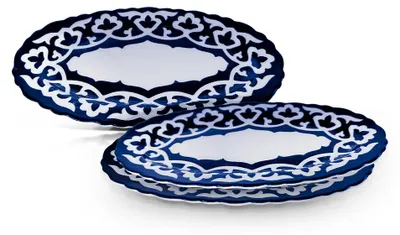 Produktbild von Teller Servierplatte Tellerset Pahta Gul oval 29 cm, 3 Stück, Usbekisches Porzellan