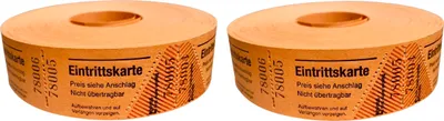 Produktbild von Bonrollen EINTRITTSKARTEN orange 2 Rollen je 1000 Abrisse perforiert nummeriert