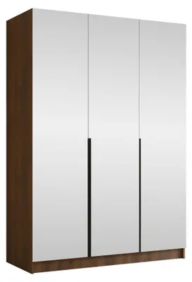 Produktbild von MIRJAN24 Kleiderschrank Calia III, Schlafzimmer, Spiegel, Drehtürenschrank, Metallgriffe (Farbe: Nuss Warmia + Schwarz)