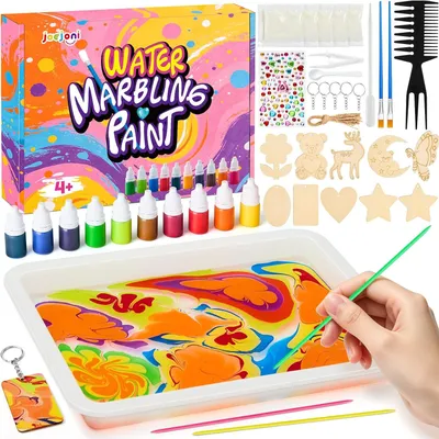 Productafbeelding van Watermarmerverfset voor kinderen, 10 kleuren, knutselset, creatief speelgoed ter bevordering van de fijne motoriek en verbeeldingskracht