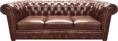 Zdjęcie produktu dla Skórzana sofa trzyosobowa brązowa kanapa meble tapicerowane Chesterfield