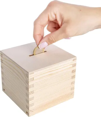 Produktbild von Creative Deco Spardose Holz Geldbox 9,5 x 9,5 x 9 cm (+/- 0,5 cm) | Sparbüchse Sparschwein Sparbox