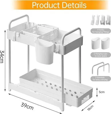 Produktbild von Famanu Organizer für unter der Spüle - Multifunktionale Aufbewahrungsplatte 39,2 x 19,4 x 14,6 cm / 2
