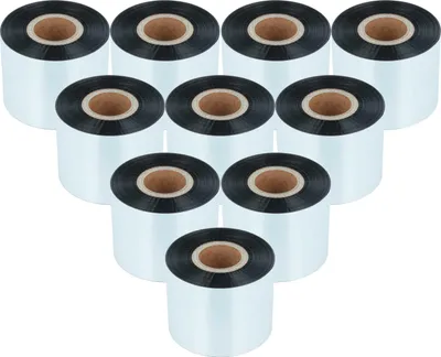 Produktbild von vhbw 10x Thermotransfer-Band kompatibel mit Valentin Vita II - Serie Drucker Etikettendrucker, Wischfest, 50 mm x 300 m, Wachs Harz Schwarz